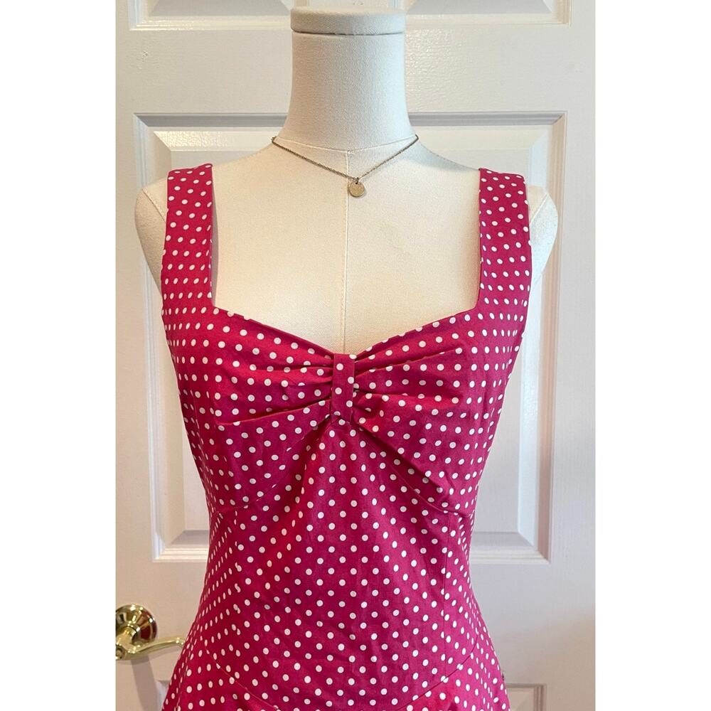 Vintage 50s Style Pink Polka Dot Swing Rockabilly Dress Sweetheart Neckline Sz 6 - Picture 2 of 8